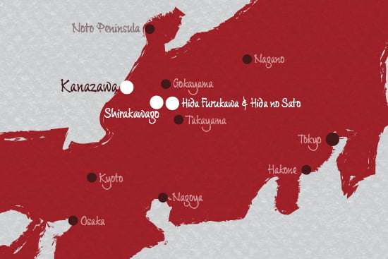 Map Shirakawago hida furukawa and hida no sato